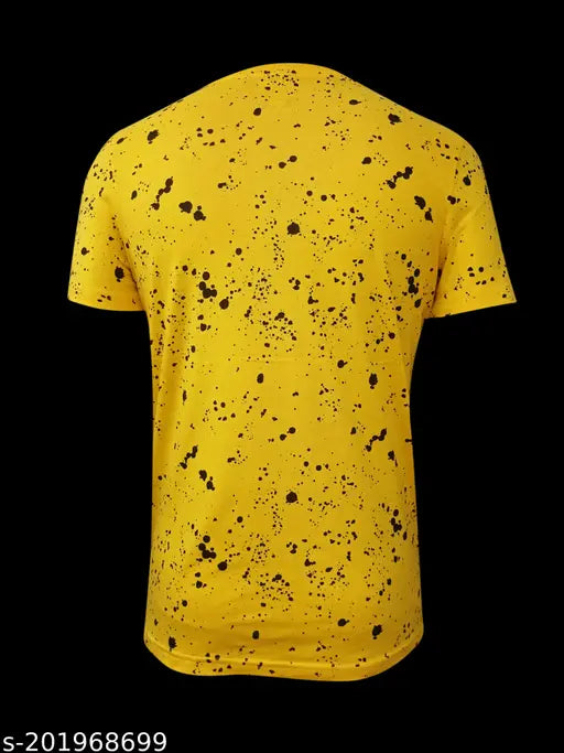 Yellow cotton short-sleeved Expluss men's AOP t-shirt with printed design, made in India