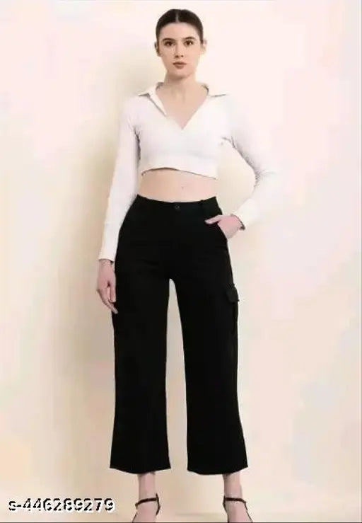 Lycra solid net women's cargo pant, casual and party wear in L or XL from India