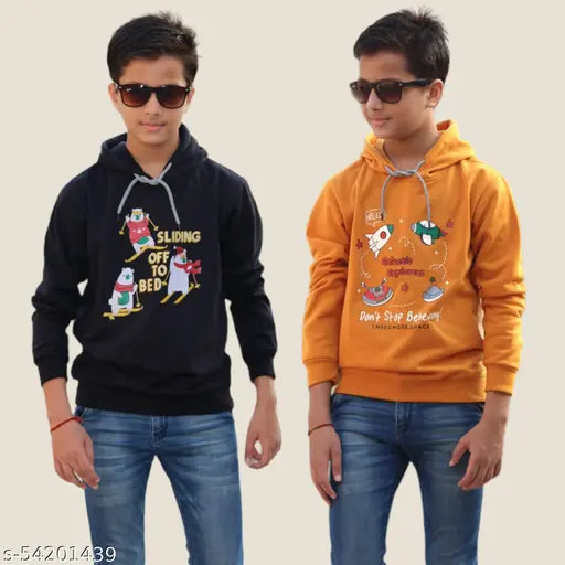Boys Multicolor Polycotton Sweatshirts & Hoodies Pack Of 2