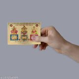 Gold-plated Hawai Laxmi Kuber Ganesh Vastu yantra, pocket-sized for home office worship, 8.5x6 cm