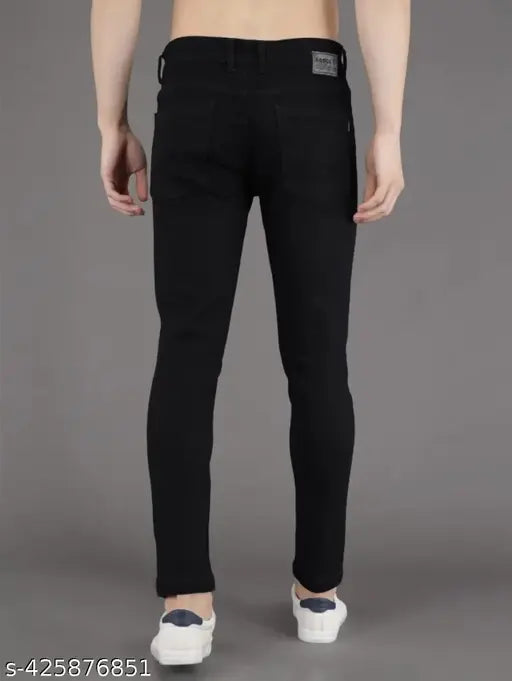 Denim solid-colored men's teddy jeans, size 34, on mannequin. India origin