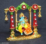 Brass Radha Krishna Idol on Jhula Statue, intricately detailed, standard golden, ideal for religious home decor or gifting