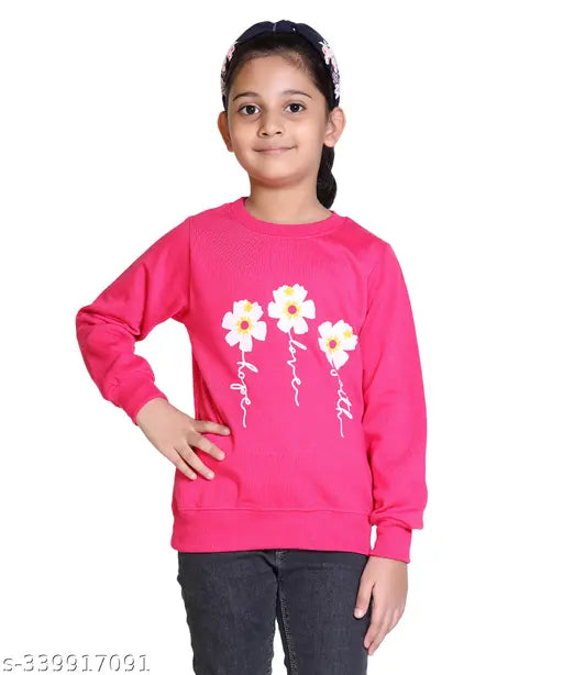 Wool printed round neck sweatshirt for girls, featuring long sleeves in sizes 3-4, 4-5, and more
