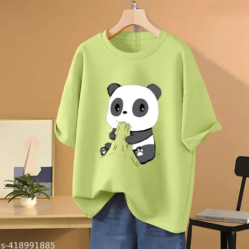 Yellow oversized t-shirt featuring a cartoon panda design
