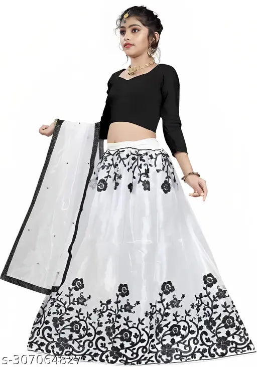 Taffeta silk kids' Lehenga Choli with smooth embroidery work, attractive colors, India origin
