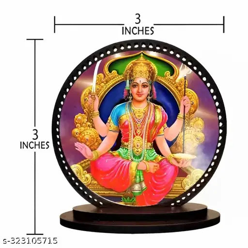 Matte finish, high-quality wooden Lord Santoshi mata idol for car and home decor. Ideal size for dashboard (3x3.2 inches) and hanging (3x9 inches). Made in India