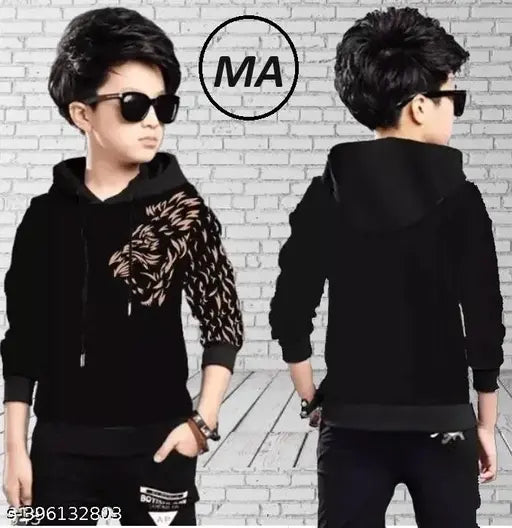 KIDS BOYS /GIRLS HOODED NECK FULL SLEEVES STRIPPED PRINTED T SHIRT