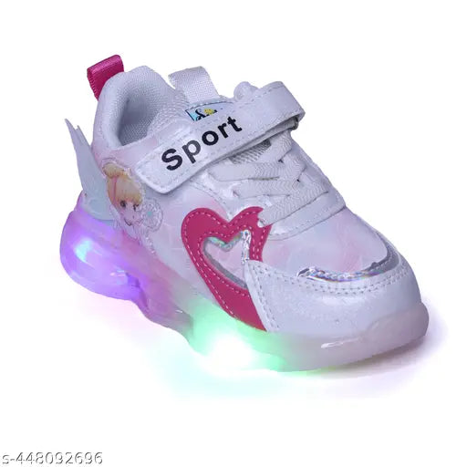 Synthetic LED embellished kids shoes, EVA sole, lace-up net style, sizes: 9-12M, 12-15M, 15-18M, etc., up to 5 years
