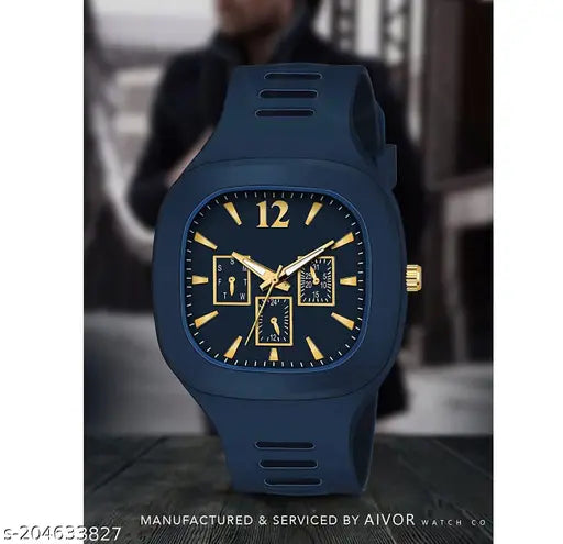 Black sport classic designer analog watch, genuine leather strap, PU belt, for boys and girls