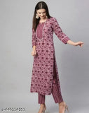 Printed cotton kurta pants set for women, three-quarter sleeves, Indian traditional attire