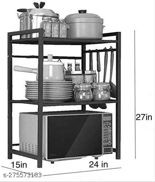 Iron 3-tier microwave oven stand, 10cm x 12cm x 6cm; versatile kitchen organizer suitable for 30Ltr to 50Ltr ovens, perfect for a modern kitchen