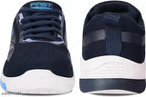 Blue and black sports shoes with lace-up front and cushioned sole