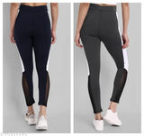 Green Lycra gym leggings for women, stretchable and stylish with solid net pattern, best for workouts