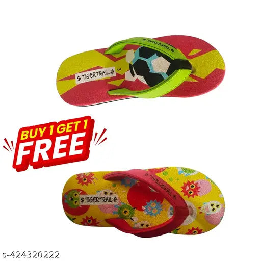 EVA cartoon character unisex slippers combo: Football & Alian Kid Slipper, ideal for ages 12 months to 5 years