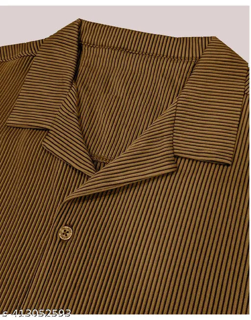 Mens drop shoulder coller neck Tshirt, lightweight polycotton, three-quarter sleeves, printed waffle knit design for spring/summer wear. Suitable for daily, work, beach, vacations, or gifts. Made in India