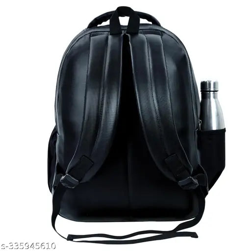 Black leather net waterproof laptop backpack with ample space and adjustable straps for comfortable wear, suitable for school, college, or business use, versatile for travel and daily activities, perfect for girls and boys, offers organized compartments, designed in India