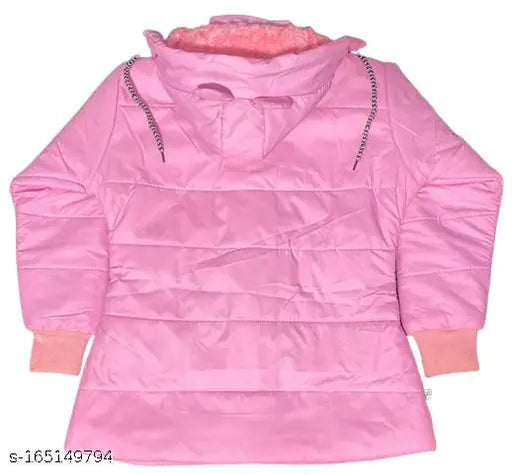 Pink padded jacket with zipper closure and hood
