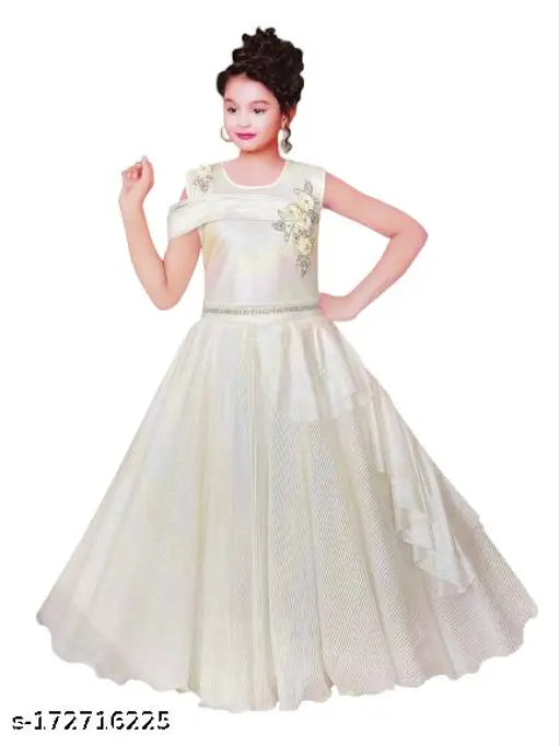 Embellished net party gown for girls, short sleeves, 3-4 years size, Indian origin