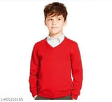 Red wool sweater for school, solid pattern in long sleeves for children's wear (3-4 years)