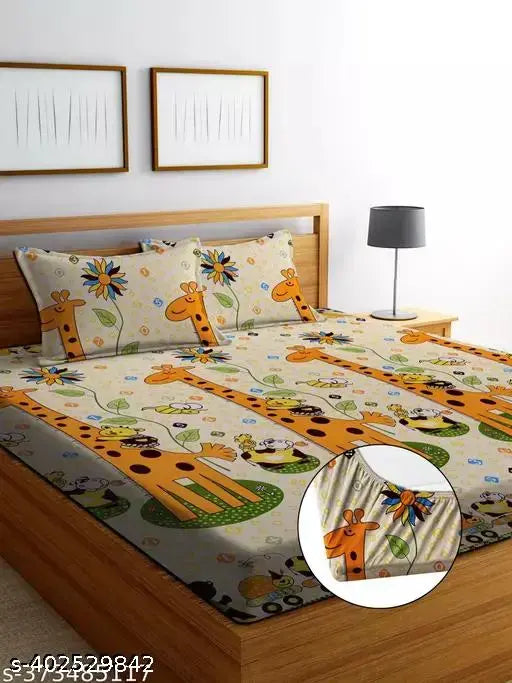 Glace cotton, premium quality fitted floral bedsheet (72x788) with 2 pillow covers (18x28), ideal for summer