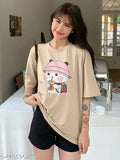 Tan cotton t-shirt with oversized animal print graphic