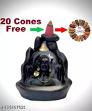 Black polyresin Lord Adiyogi Smoke Fountain Statue, backflow incense burner with Indian art design