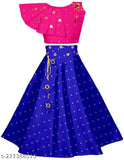 Taffeta silk embroidered lehenga choli for kids party wear, Indian traditional attire with mirror work