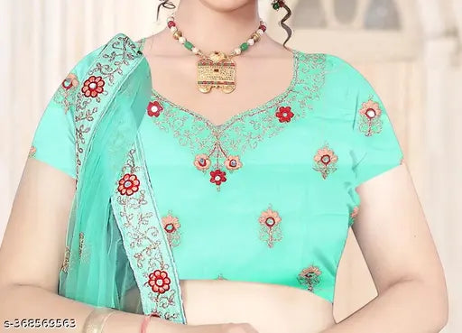 Beautiful Sea Green Embroidered Semi-Stitched Lehenga Choli with matching dupatta, ideal for women's festive occasions