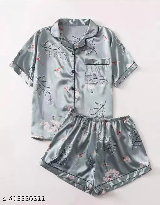 Modern hosiery nightdress for girls and women, printed net design, short sleeves, ultimate comfort