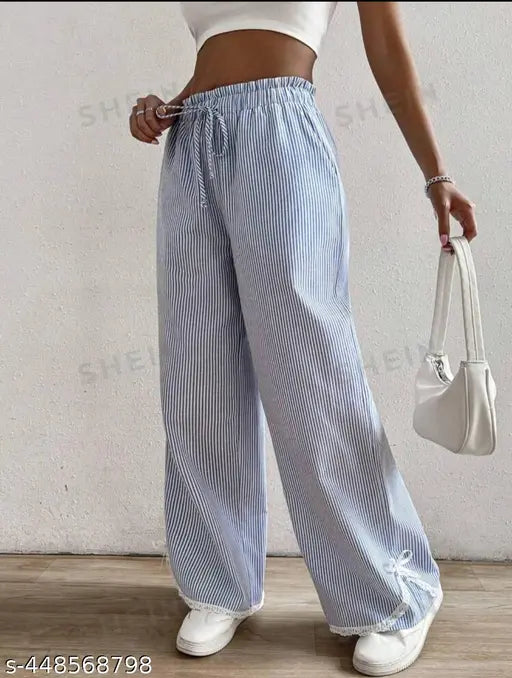 Blue and white striped women's trousers
