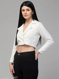 Suede women's double-breasted casual blazer, solid design, long sleeves, lapel collar, India origin