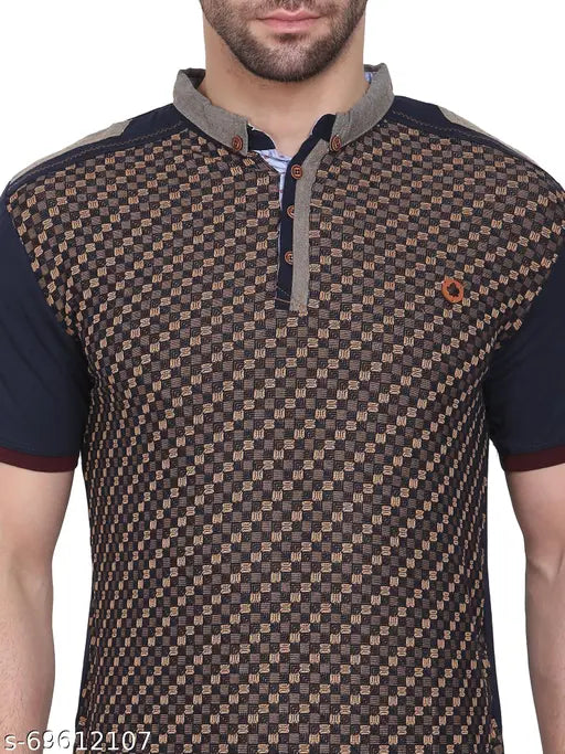 Cotton Camey Men's Polo printed t-shirt, short sleeves, pocket on front, trendy style, India origin
