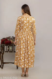 Orange floral printed anarkali kameez dress, long sleeves, cotton, knee-length
