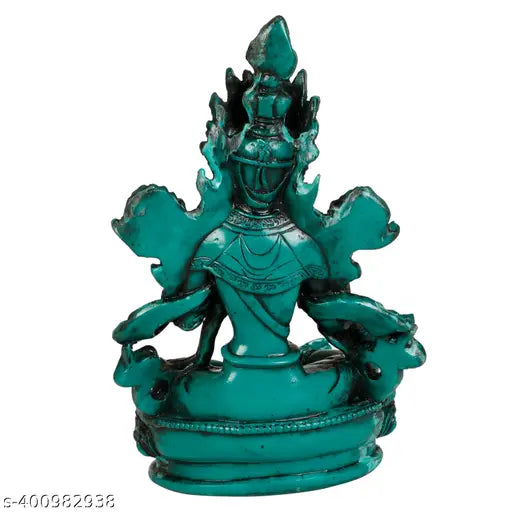 Green synthetic resin Tibetan Buddhist Tara Maa statue (Height 15cm), uplifting decor for Family Room, origin India