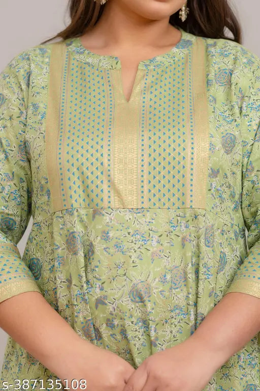 Green rayon plus size gown, fashionable Anarkali print, adds rich style, Indian origin