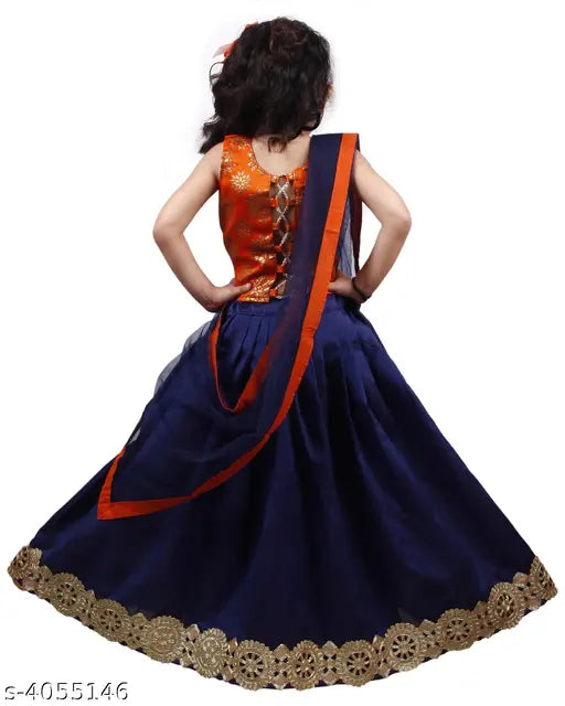 Jacquard ethnic girls' lehenga choli set, embroidered and stitched net, Indian clothing for 6-7 years