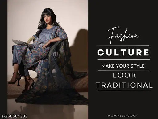 Heavy cotton Kurta Set with Georgette Dupatta, traditional floral pattern & geometric Plazzo - Indian ethnic wear for special occasions