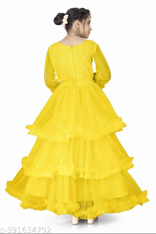 Net toddler dress by A. K. Enterprise, solid color, three-quarter sleeve baby party wear, size 5-16 years, made in India