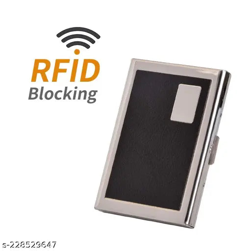 Red metal RFID-blocking credit card holder, stores up to 6 cards, compact & sturdy design, Indian-made stainless steel wallet