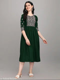 Rayon embroidered three-quarter sleeve kurti, single size S (36in bust), ideal for all seasons, made in India