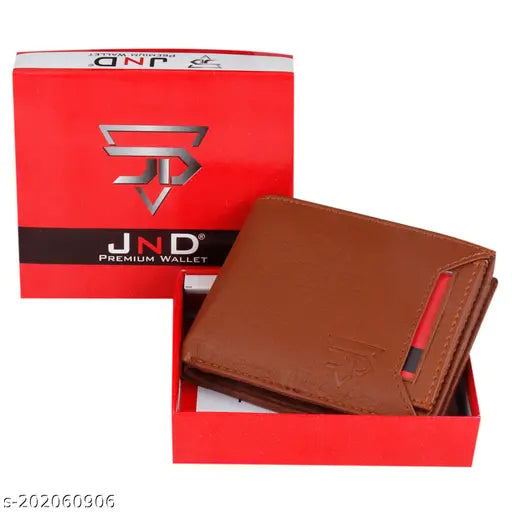Genuine faux leather tan wallet for men, 5 card slots, coin pocket, hidden pockets. Indian crafted premium genuine leather bi-fold wallet with secure metal snap button