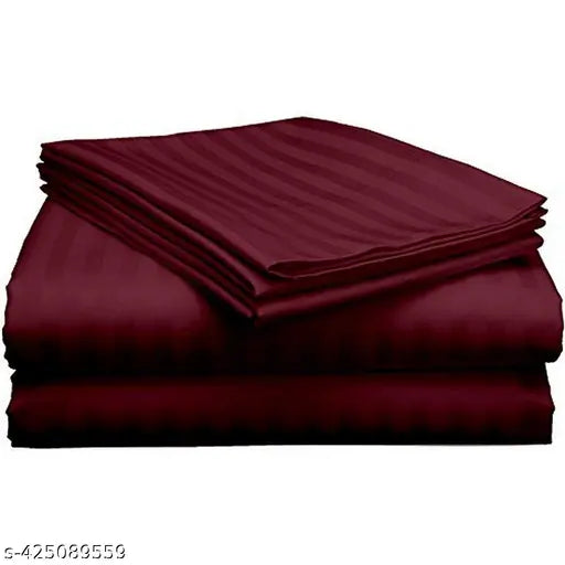 Luxurious 210 thread count Roomstyle180 TC Glace Cotton Plain Stripe Double Bed Sheet & Pillow Covers, 90x90 inch, Indian origin