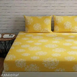 Glace cotton double king size elastic bedsheet with 2 pillow covers, platinum printed floral design by Aarvi Enterprises, ideal for summer use on mattresses 4-8 inches high