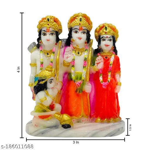 Marble Ram Darbar handpainted idol for success, intricately detailed home decoration (3x1.5x4)