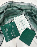 Green and white patterned kameez, matching pants