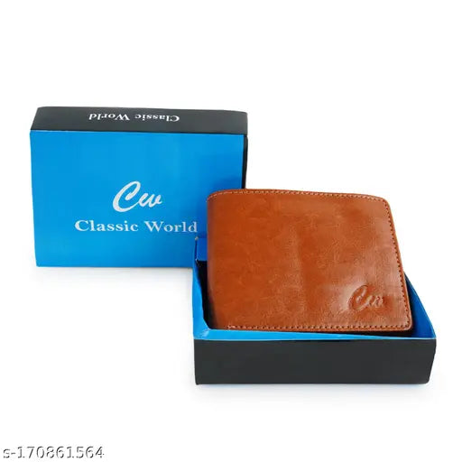 Classic yellow PU leather men's mini wallet, 6 card slots, faux leather design