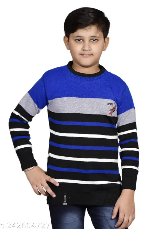 Striped wool kids sweater, casual wear for 8-9 years old, made in India