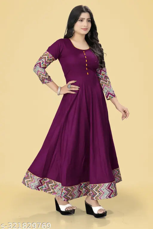 Wine rayon tussle tie Anarkali kurti with three-quarter sleeves, best for office or social occasions