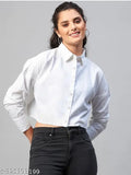 Long sleeve cotton blend solid crop top blouse, trendy women's casual wear from India