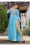Blue rayon Reyon Nayara kat traditional embroidered kurti with three-quarter sleeves, available in sizes S-XXL (UK)